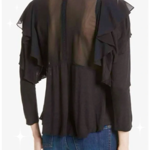 NWOT! Free People La Cienega Embroidered Ruffle Black Top! - Picture 3 of 8